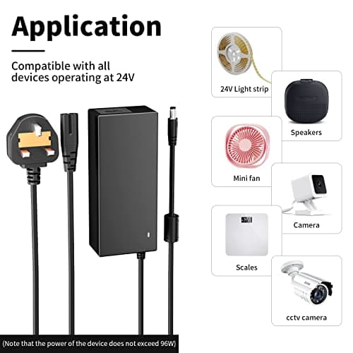 PAUTIX UK Power Supply Adapter 24V 4A 96W, Power Plug AC 100-240V to DC 24V Driver Converter Transformer for LED Strip Light, CCTV Security System, Router — view 5