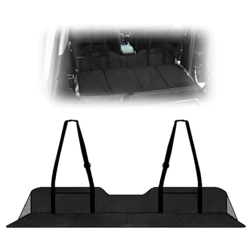 WODHMIEY Car Backseat Extension, Foldable Flannel Mattress Extension with Storage Pockets, Portable Camping and Sleeping Panel, Easy to Install, Adjustable Fit for SUVs, MPVs &Compact Vehicles Black