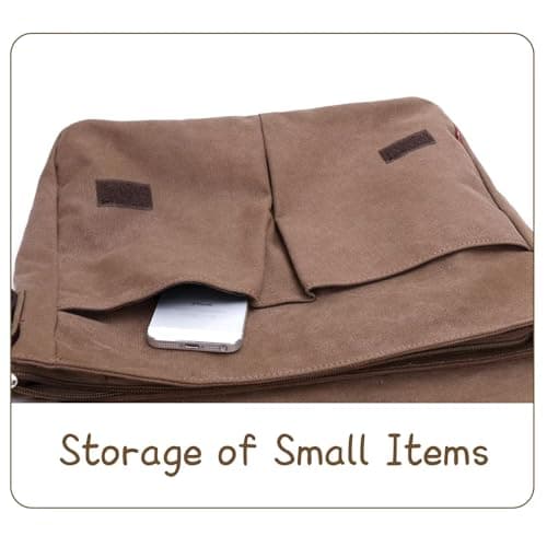 Classic Messenger Bags for Men Vintage Canvas Genuine Leather Ornamental Shoulder Bag Daily Commuting, Travelling, College Bag Flip Lid Design + Large Opening for Easy Access to Items at All Times — view 6