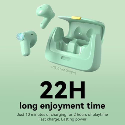 ANCwear Wireless Earbuds with Mini Handbag Case, 22H Playtime, Sage Green — view 4