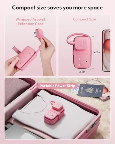 NTONPOWER Travel Extension lead with USB Slots, Pink Extension Lead 1.2M, Cruise Essentials Extension Cord with 2 Way Outlets 3 USB（1 Type C) for Cruise Travel Essentials Hotel Home Office — view 2