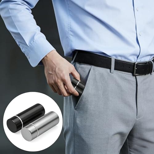 Spotzyllic 2 Pcs 150ml Small Thermos Flask, Stainless Steel Water Bottle Keeps Cold 12H/Hot 8H, Leak Proof Insulated Cup for Travel, Handbag, Gift for Couples (Black+Metallic) — view 6