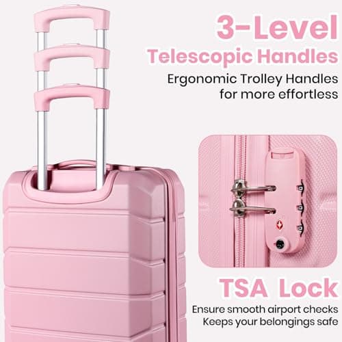 H.yeed Luggage Sets of 5 Piece, Lightweight Trolley Travel Suitcase Set ABS Hard Shell with 4 Spinner Wheels TSA Lock for Man Women, 21" + 24" + 28"+ Duffels Bag & Toiletry Bag (Pink, 5 Piece Set) — view 5