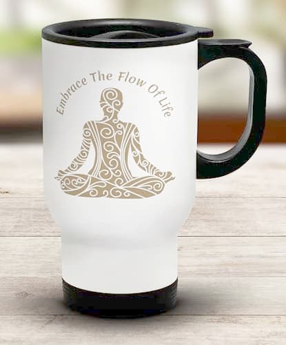 Shopagift Embrace The Flow of Life Travel Mug Yoga Meditation Spiritual Stainless Steel 14oz Cup — view 2