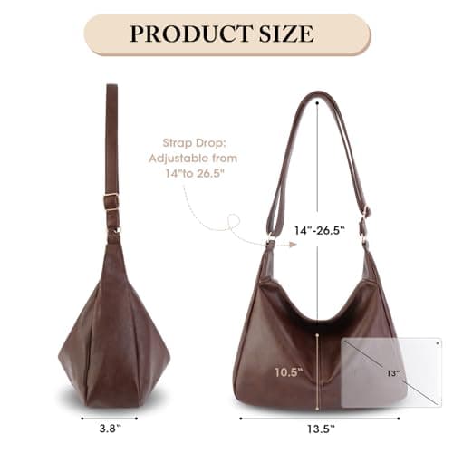 Aodotx Women's Hobo Crossbody Bag Vegan Leather Bag 34cm Adjustable Strap — view 4