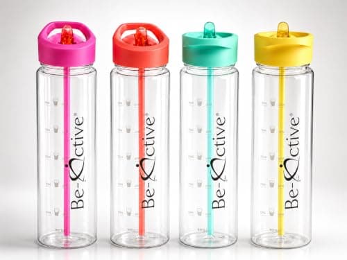 Be-Active Motivational 900ML Water Bottle | with Times to Drink | Straw | Hydrate | BPA Free | Tracker (Coral)