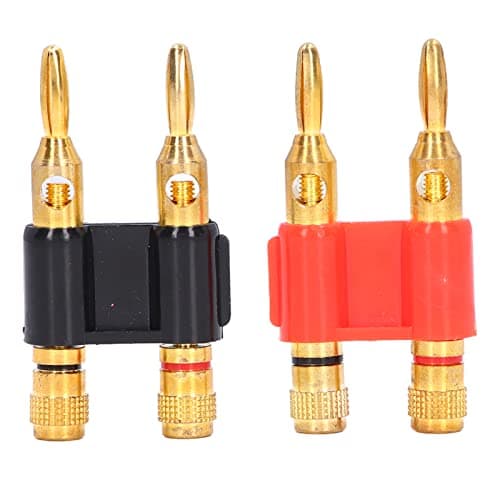 Aramox Dual Banana Plug Connector, Stackable Gold Plated Brass Speaker Wire Adapter for Home Audio Testing 12 to 18 AWG Standard 19mm Post Spacing Red Black 2pcs — view 6