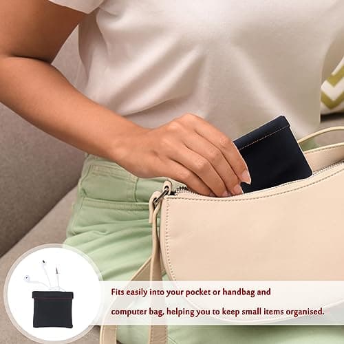 Black Earphone Pouch Soft PU Leather Headphone Storage Bag 2 Pack — view 6