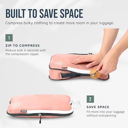 Large Packing Cubes for Travel-Extra Large Compression Packing Cube Luggage Organizers 7 Piece Set-Ultralight, Expandable/Compression Bags for Clothes by TRIPPED Travel Gear (Dusty Rose), XL — view 5