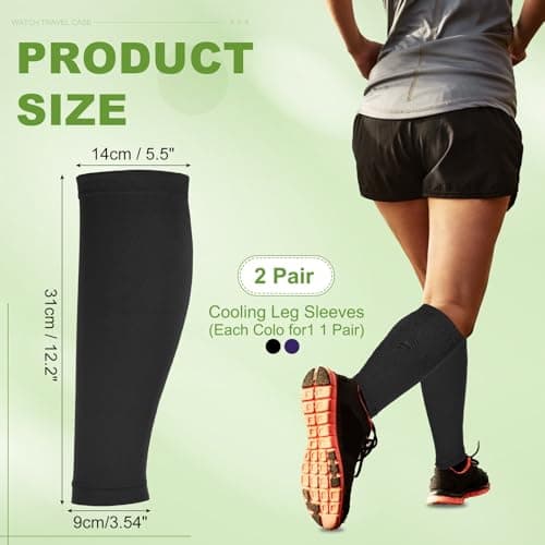 YELARXI Sun Protection Leg Sleeves, Sports Compression Leg Cooling Ice Silk Sleeves with Anti-slip Silicone Strips, Black/Dark Purple&Polyester&2Piar-Fitting for(Running Cycling Football) — view 2