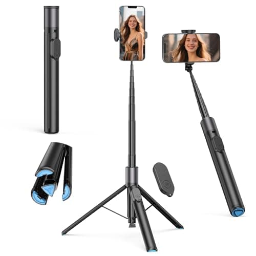 CAMOLO 65" Automatic Pop-up Phone Tripod,Extendable Selfie Stick for iPhone,All In One Extendable Selfie Stick with Detachable Remote,Travel Phone Stand Compatible with iPhone, Android