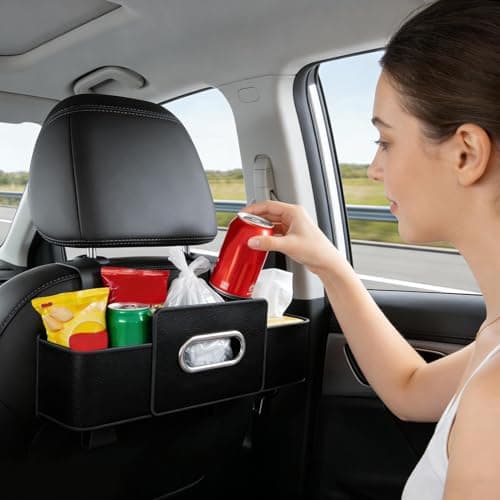 Leather Backseat Storage Box- Spill-Proof Seat Hanging Organizer, Snack & Drink Travel Pouch, Charger & Electronics Pocket, Van & Road Trip Utility Accessory | Sleek Interior Protection For Car Travel — view 2