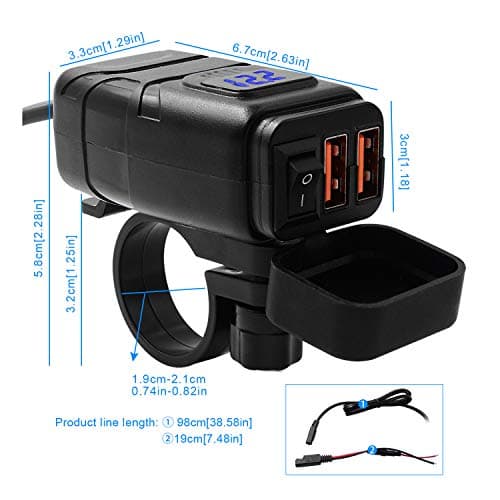 Beedove Motorcycle USB Charger, QC3.0 Quick Charge 12v USB socket, with Voltmeter Display and Switch Waterproof Motorbike Phone Charger for Motorbike/Car/Boat/Campervan/Caravan (Blue) — view 6