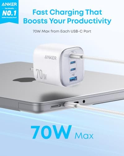 Anker Zolo 70W Fast usb c Charger, 4-Port Folable Laptop Adapter Plug — view 2