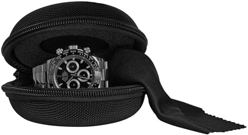 WATCHPOD Travel Watch Case | Single Watch Box w/Zipper for Storage | Cushioned Round Portable Watch Case for Travel | Fits all Wristwatches and Smart Watches up to 50mm (Black) — view 2