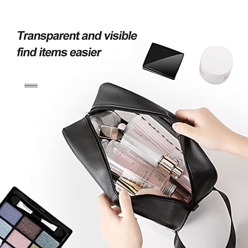 Clear Toiletry Bag, Waterproof PVC Clear Makeup Bags, Portable Travel Toiletry Bag Cosmetic Bag for Women & Men Traveling Accessories Organizer Wash Bag with Zipper Handle (Black) — view 6
