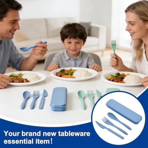 2 Sets Portable Reusable Cutlery Set with Case, Travel Fork Knife Spoon Set, Compact Tableware for Camping, Office, Picnic & Outdoor Dining — view 5