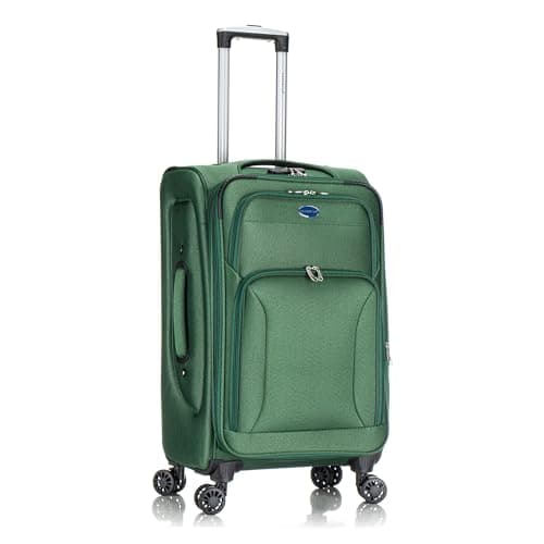 Aerostar Medium 26” Lightweight Softshell Expandable Suitcase, Integrated Combination Lock, 4 Wheels Check in Luggage for 15 to 20kg (Bottle Green, 77 litres)