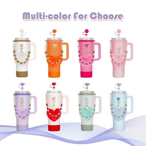 Rabrgab Stanley 7 Pack Mug Accessories with Handle, Heart/Flower Shaped Straw Lid, Silicone Boots, Heart Shaped Charms for Water Bottle, 20oz Tumbler, 880.5 — view 2