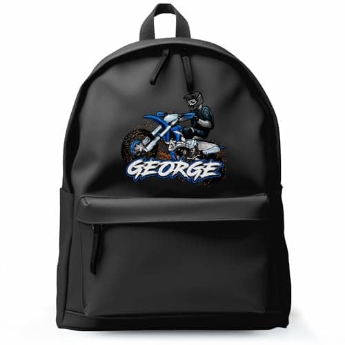 Purple Print House Personalised Dirt Bike Backpack For Boys Off Road Motorbike Custom Name Back To School Bag, One Size, Black