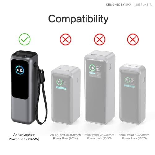 Sikai Silicone Case for Anker Laptop Power Bank 165W (25000mAh) with 1/4-inch Nut Hole, TF/Sim Card, Card Pin Storage Slot for Anker Power Bank 165W Skin-Friendly Anti-Lost Protective Case (Gray) — view 2