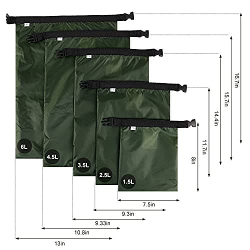 ZAVAREA Waterproof Dry Bag Set, Lightweight, 1.5L-6L Sizes, Green 5 Pack — view 6