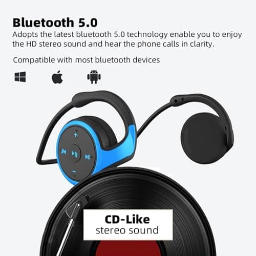SUJAHHUJIQ Behind The Head Headphones, Bluetooth 5.0 Headphones Wrap Around Head, Lightweight Small Foldable Wireless Sports Sweatproof Headset with Microphone, TF Card Slot — view 2