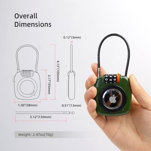 UP Security AirTag Holder for Luggage, Compatible with Apple Air Tag Case, Combination Lock Air Tag Holder for Suitcase, Backpack, Locker, Travel Safe, Metal GPS Tracker Case, Anti-Theft Cable Lock — view 4