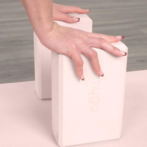 Myga Yoga Blocks & Strap Set - 2 High Density Foam Bricks and Metal D Ring Belt for Yoga, Pilates and Fitness - Support and Deepen Poses, Non-Slip and Lightweight for Home & Gym (Blush) — view 2