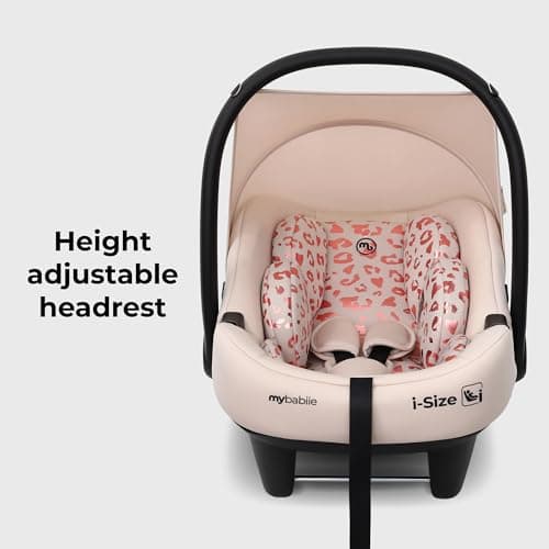 My Babiie MBCS02 i-Size Baby Car Seat - 40-87cm (Birth to 15 Months Approx.), R129, Group 0+, Lightweight Infant Carrier, Large Canopy, Newborn Insert, Adjustable Headrest - Pink Leopard — view 4