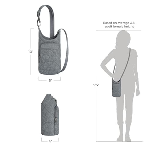 Travelon Anti-Theft Boho Insulated Water Bottle Tote, Gray Heather, One Size, Anti-theft Boho Insulated Water Bottle Tote — view 4