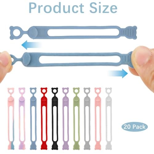 Padorul 20 Pack Silicone Cable Ties, Reusable Cord Organizer for USB Cables, Headphone Wires, Office Desk and Home Organization, Multi-Color Management Clips — view 2