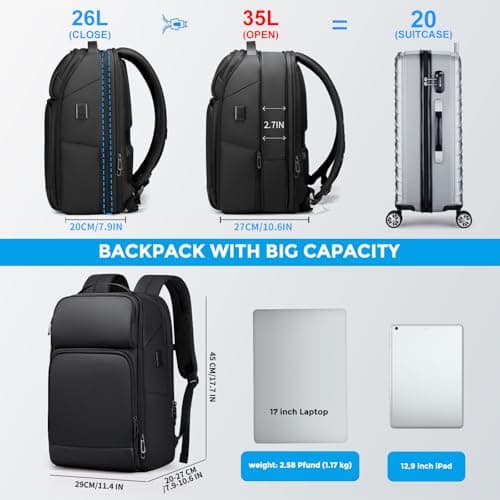 FENRUIEN Business Laptop Backpack 17 Inch Expandable 26-35L Travel Rucksack — view 2