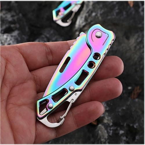 WWZJ 2 Pack Pocket Knife (Multicolored Titanium) with Key Ring Easy to Everyday Carry, Folding Knife Self-Defense — view 3