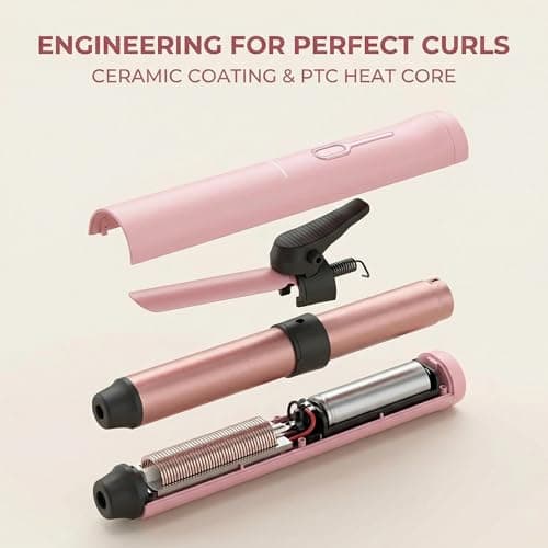 Mini Cordless Curling Wand - Rechargeable Travel Curling Iron with 3 Temperature Levels, Fast Heating & Ceramic Coating Perfect for Short & Medium Hair (Pink) — view 2