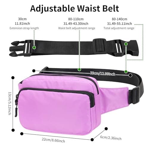 IHIGOGOFA Bumbags Waist Fanny Pack Fashion Bum Bag with 30cm Extended Belt for Dog Walking Climbing Hiking Travel Cycling Girls Ladies Men Women (Light Purple) — view 3
