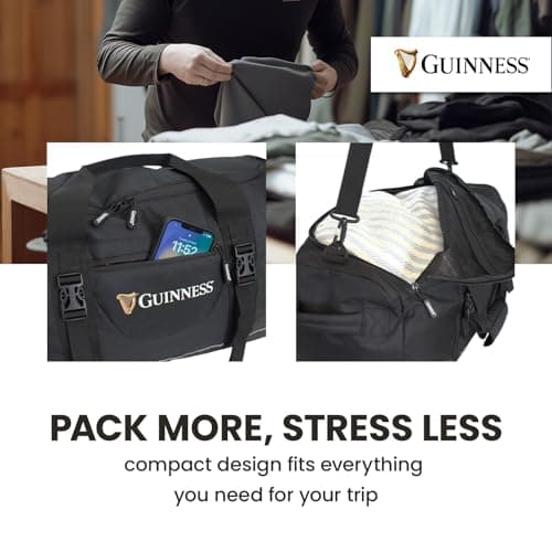Guinness Official Sports Holdall – Black Duffel Bag with Shoulder Strap, 59x31x29cm, Gym, Travel & Weekend Bag, Spacious Main Compartment, Side Pockets, Branded Zippers — view 5