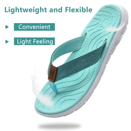 KuaiLu Flip Flops Women Leather Arch Support Summer Wide Fit Beach Pool Ladies Thong Sandals Yoga Memory Foam Cushion Slip On Shower Cloth Fabric Orthopedic Plantar Fasciitis Flipflops Turquoise 6 — view 4