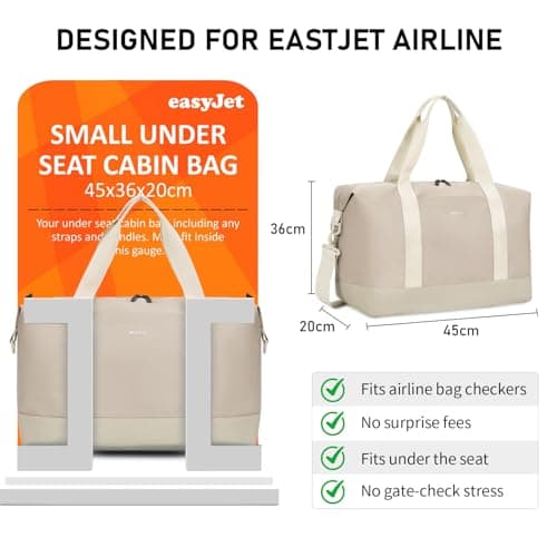 ECOHUB Easyjet 30L Cabin Bag - 45x36x20 Underseat Travel Flight Bag with Foldable Carry On, Removable Wet Pocket, Waterproof Overnight Holdall for Women (Beige) — view 3
