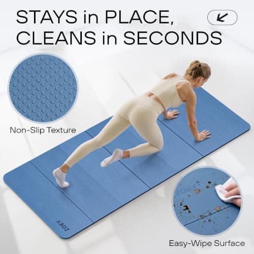 ZOEY 7‑Fold Foldable Yoga & Exercise Mat, Extra‑Wide 189x80cm XL Lightweight Non‑Slip TPE Workout Mat for Yoga Pilates, Portable for Travel Camping Home Gym Floor, Captain's Blue — view 5