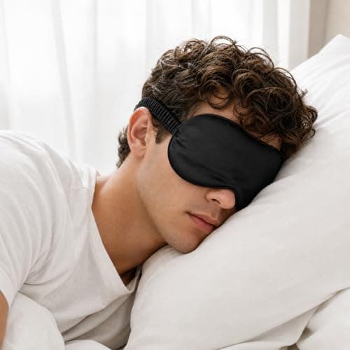 Geukmun Sleep Mask 2 Pack Silk Eye Mask for Sleeping Pure Silk Blackout Eye Mask with Adjustable Strap for Travel Flight Nap Men Women (Black and Navy) — view 5