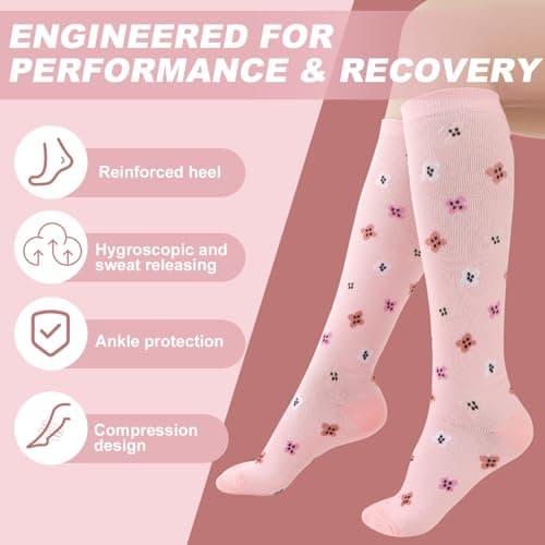 6 Pairs Compression Socks for Women, Floral Flight Pressure Socks, L-XL — view 2