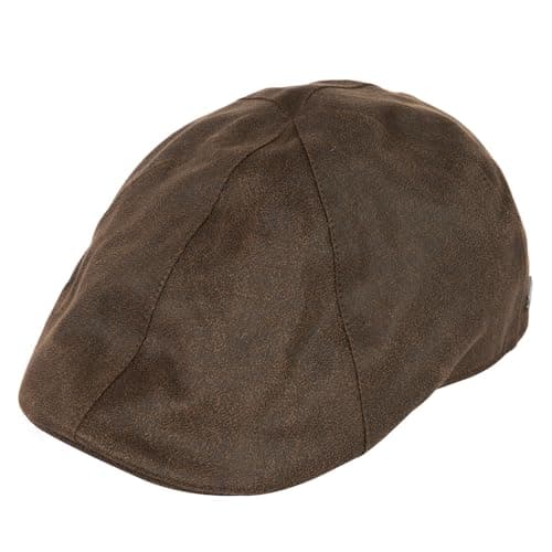 TOP-EX Waterproof Faux Leather Flat Cap for Men Ivy Driving Hat Coffee M/L