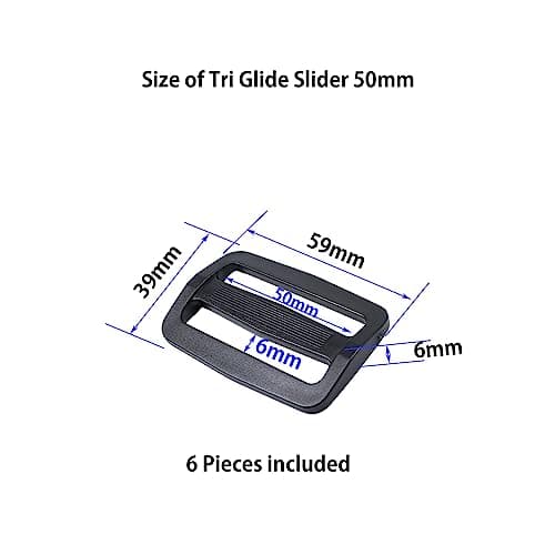 Baikeen Tri glide Slider 50mm Strong Plastic Tri Glide Slides Adjustable Slide Buckle Strap sliders Adjusters for Backpack Belt Strap Black — view 2