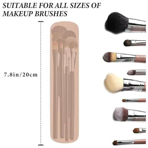 Silicone Makeup Brush Holder,Makeup Brush Pouch,Multipurpose Cosmetic Organizer,Cosmetic Brush Protective Case,Travel Sponge Holder(Khaki) — view 2