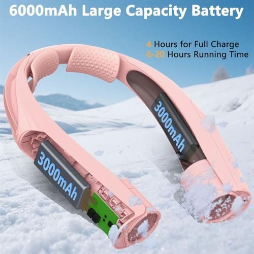 Enituo Neck Fan, 6000mAh USB Rechargeable Hands Free Personal Fan, 6 Speeds Adjustable Portable Neck Fans, Faster Cooling Wearable Fan, Ultra Quiet for Outdoor, Travel, Home, Office - Pink — view 2