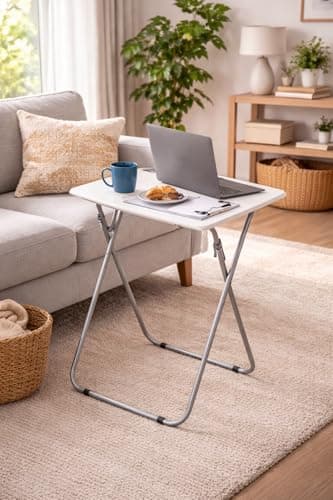 Unibos | Side Table, Folding Tables, TV Tray Table for Eating, Small Sofa End Laptop Drinks Coffee Snacks Portable Lightweight Tables for Small Space, Living Room, Industrial, Metal Frame — view 2