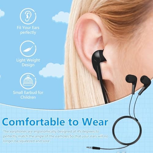 Ear Headphones, Kids Earbuds, Deep Bass Noise Isolation Comfortable Fit Clear Audio Soft Tips Volume Control Compatibility, Plug in Headphones for School Students, Travel, Home — view 3