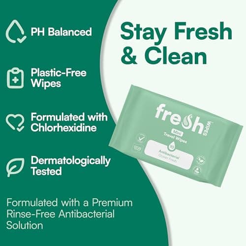 FreshWipes Mini Antibacterial Body Wipes for Adults 1 Pack (10 Wipes) - Biodegradable Wet-Wipes - Dermatologically Tested & Suitable for the Elderly or Disabled - Great for Camping (Ocean Fresh) — view 2