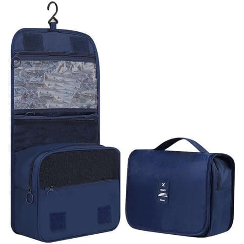 Travel Hanging Toiletry Bag Wash Bag, YYGOJOY Foldable Wash Bag Makeup Cosmetic Bags, Portable Waterproof Organizer Bags for Men Women Girls (Dark Blue)